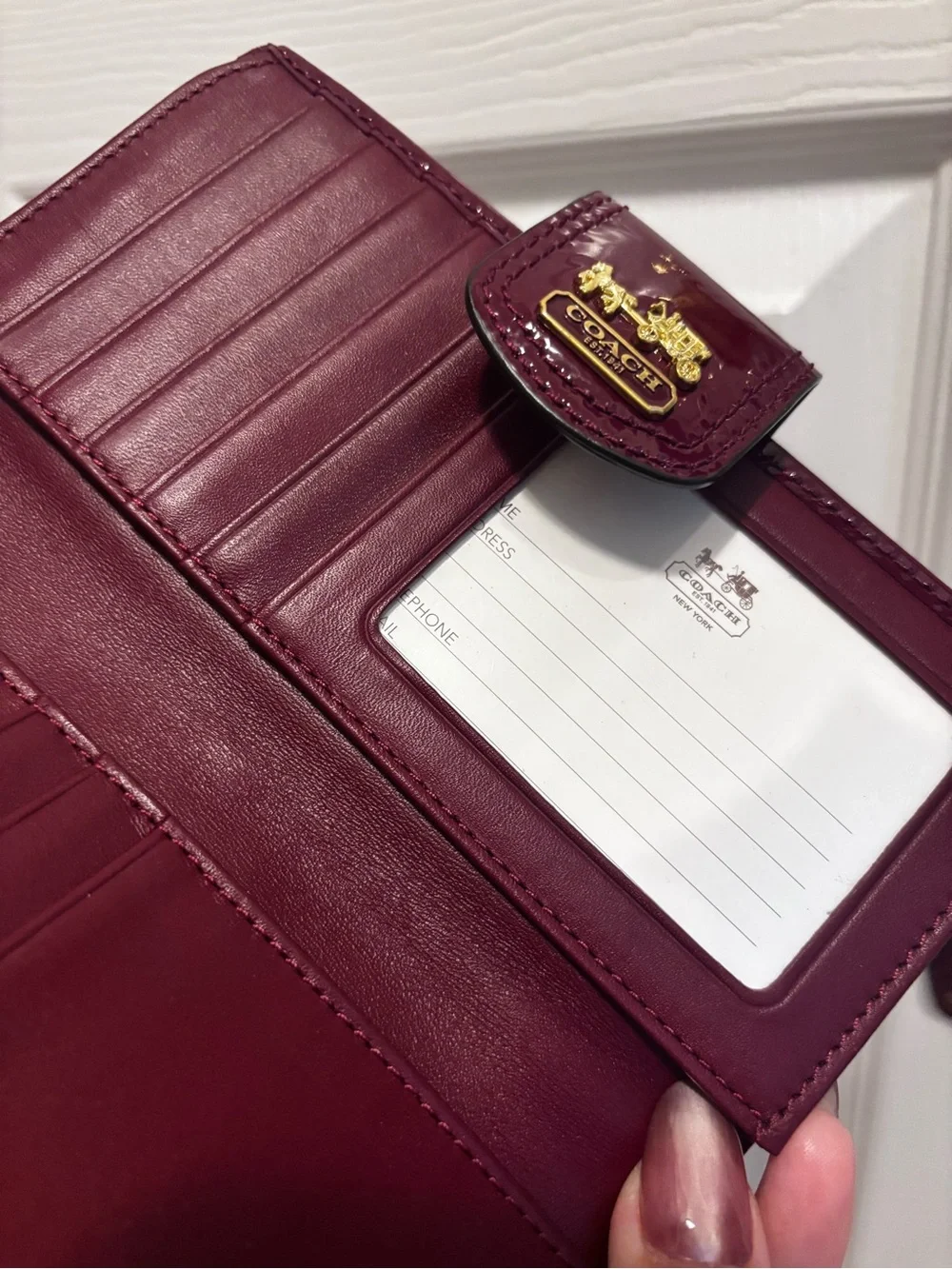 Coach Patent Bifold Wallet in Burgundy Patent - Picture 8 of 11